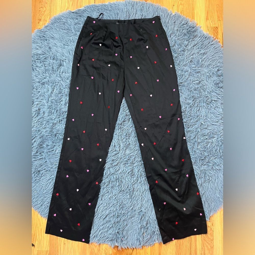 Anne Carson Vintage Black Heart Embroidered Straight Leg Pants Size 6